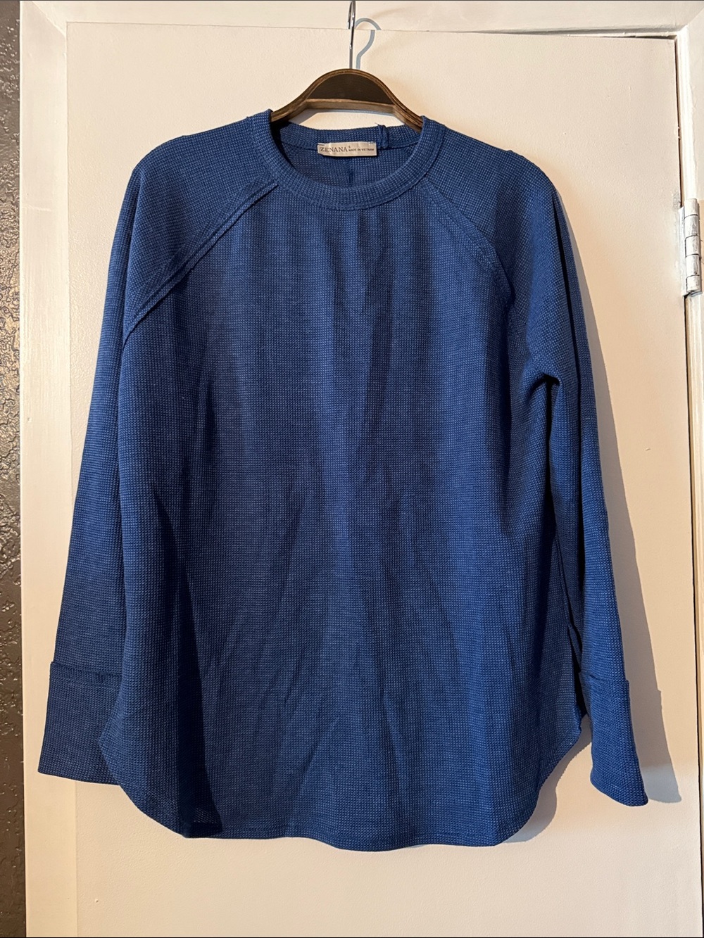 ZENANA Textured Crewneck Long-Sleeve Shirt - Deep Blue